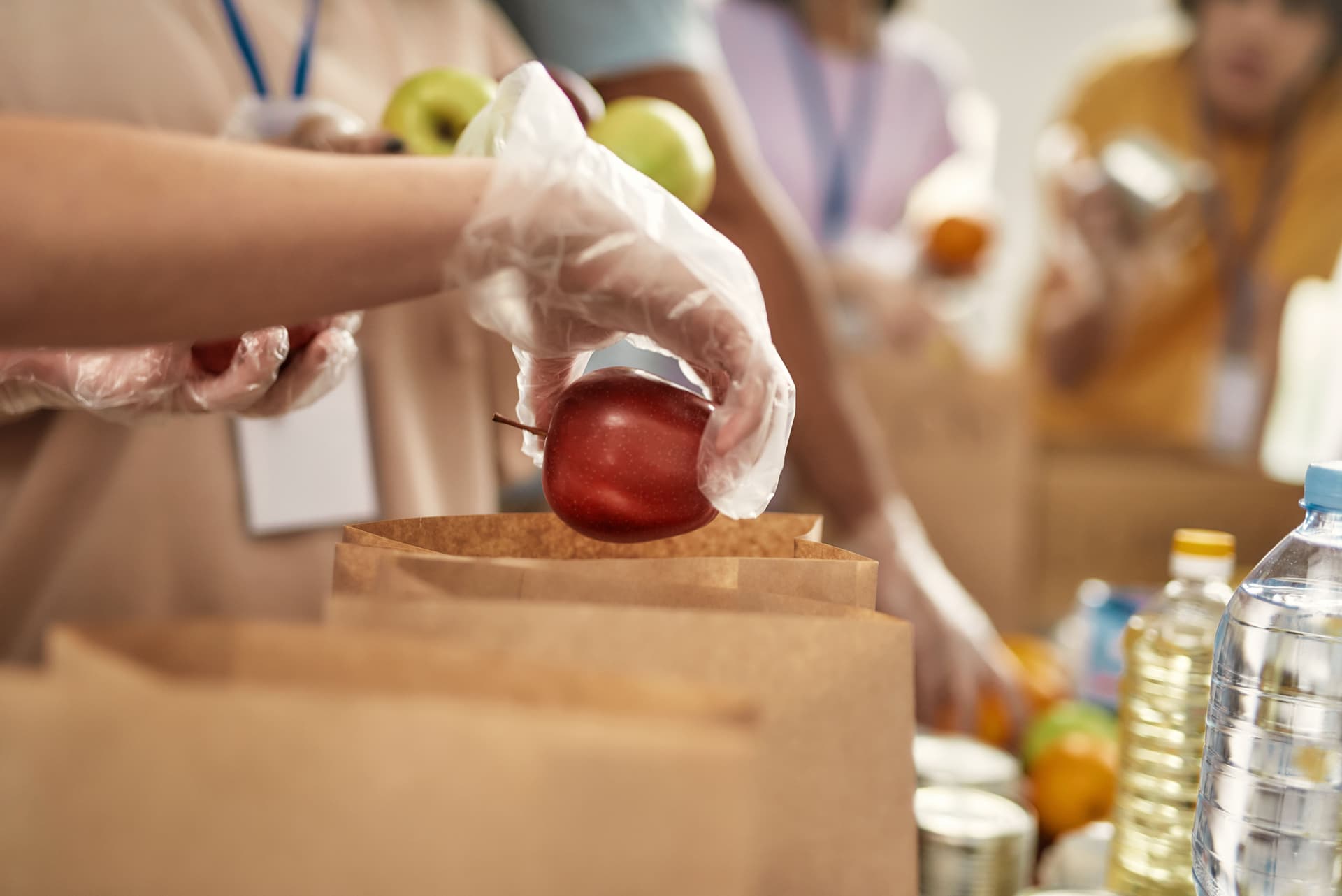 A volunteer sorting fresh produce